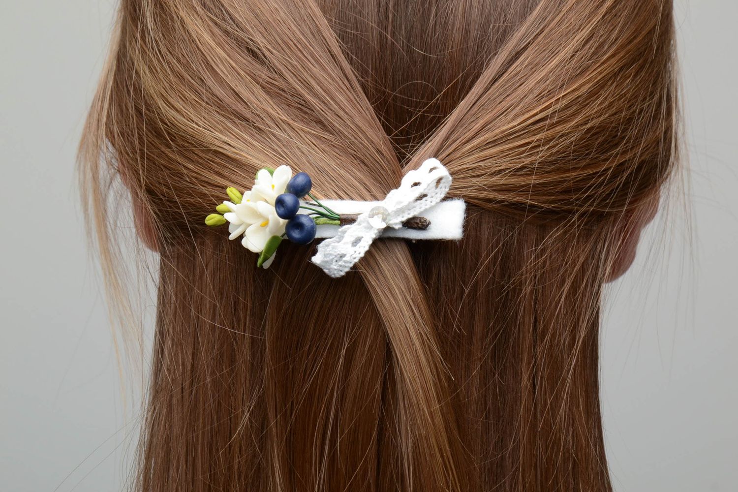 Polymer Haarspange mit Blumen handmade foto 5