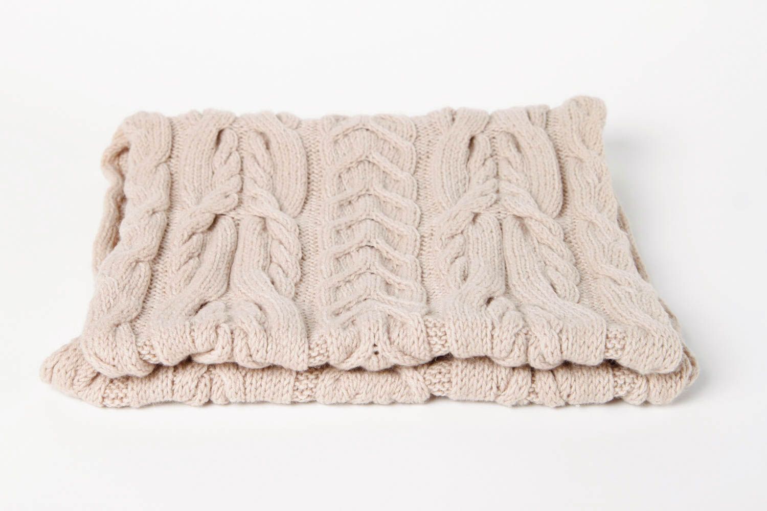 Weicher beige Damen Schlauchschal handmade Winter Accessoires Schal aus Wolle foto 9