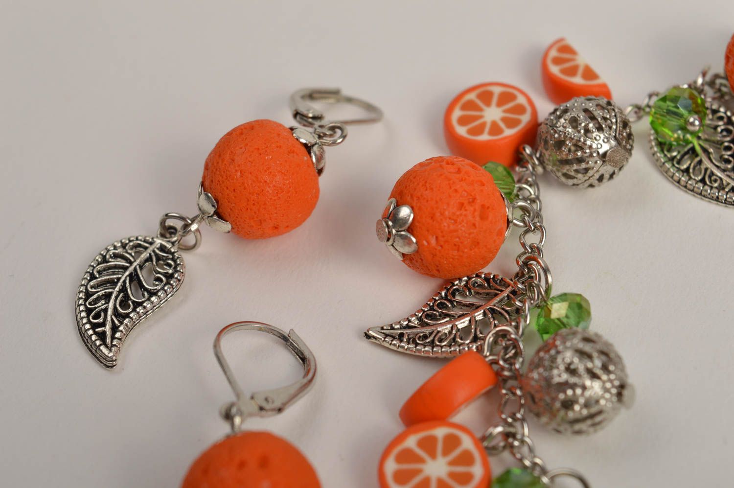 Handgefertigt Schmuck Set Frauen Armband Ohrringe Modeschmuck in Orange foto 4