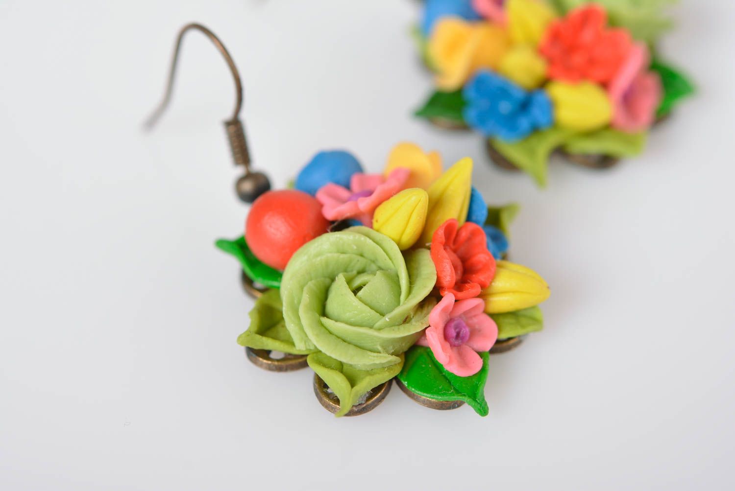 Handmade bijouterie porcelain earrings molded flower earrings designer jewelry photo 3