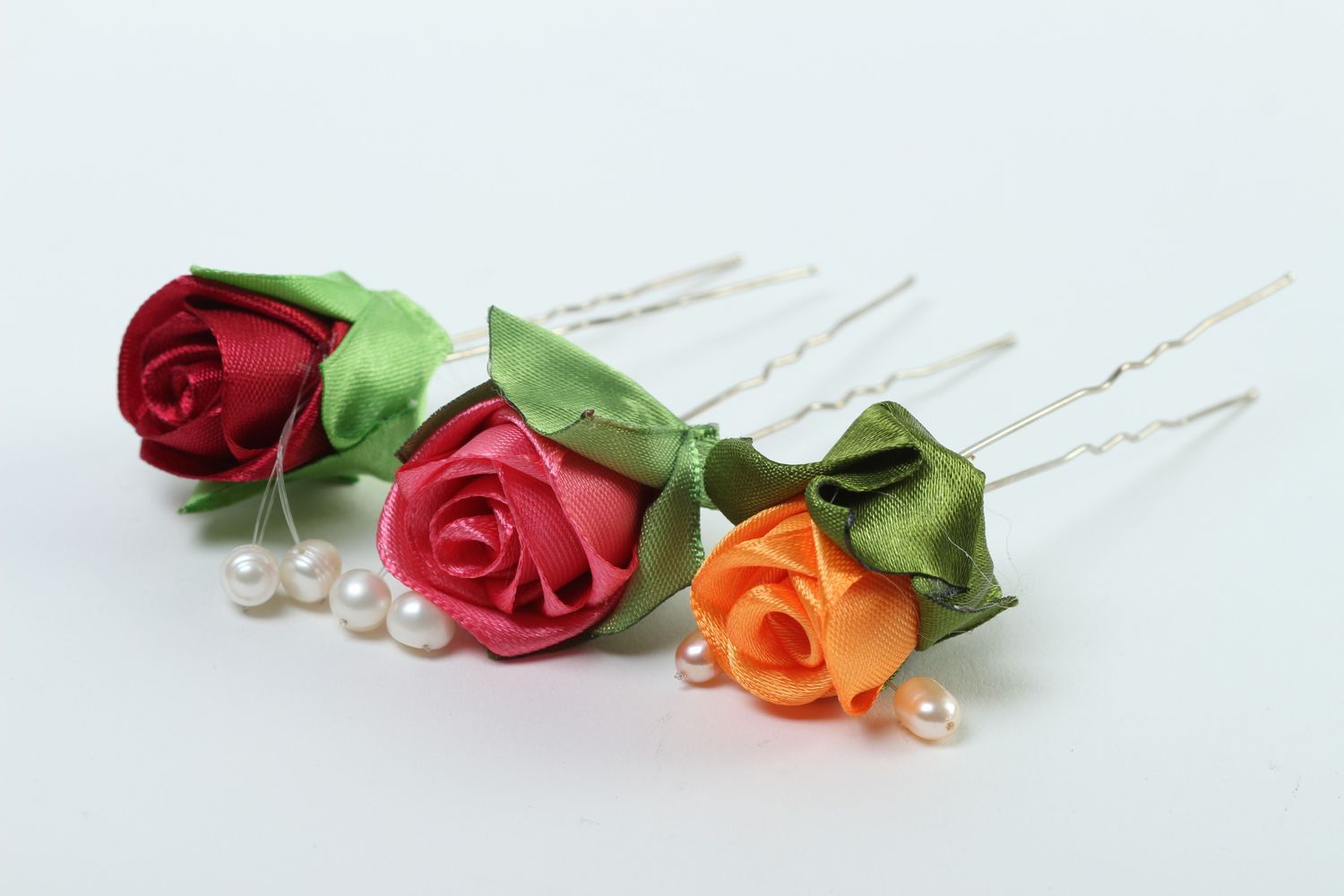 Handmade hair pins flower hair accessories 3 hair sticks gifts for girls photo 3