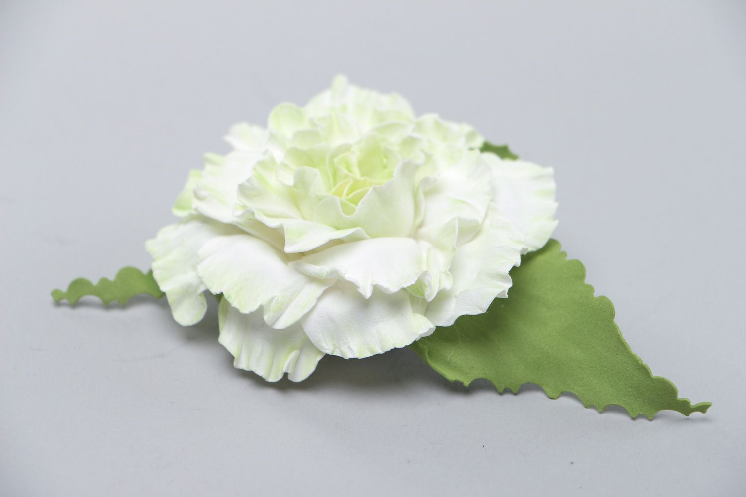 Beautiful handmade women's foamiran hair clip White Clove with Leaves photo 2