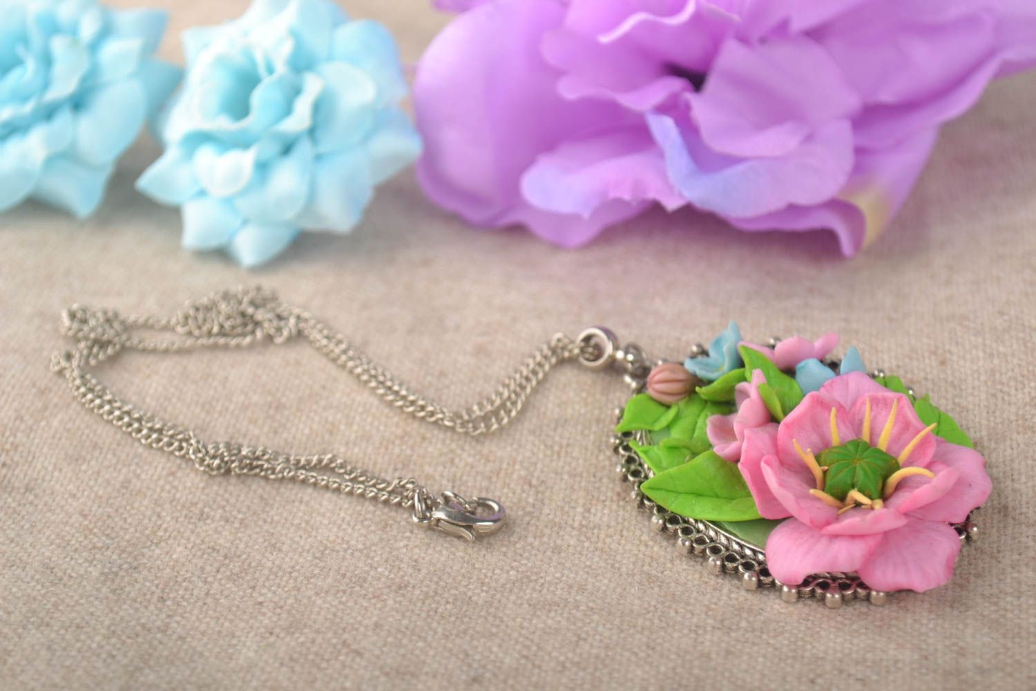 Handmade cold porcelain accessory unique necklace designer gift for woman photo 1