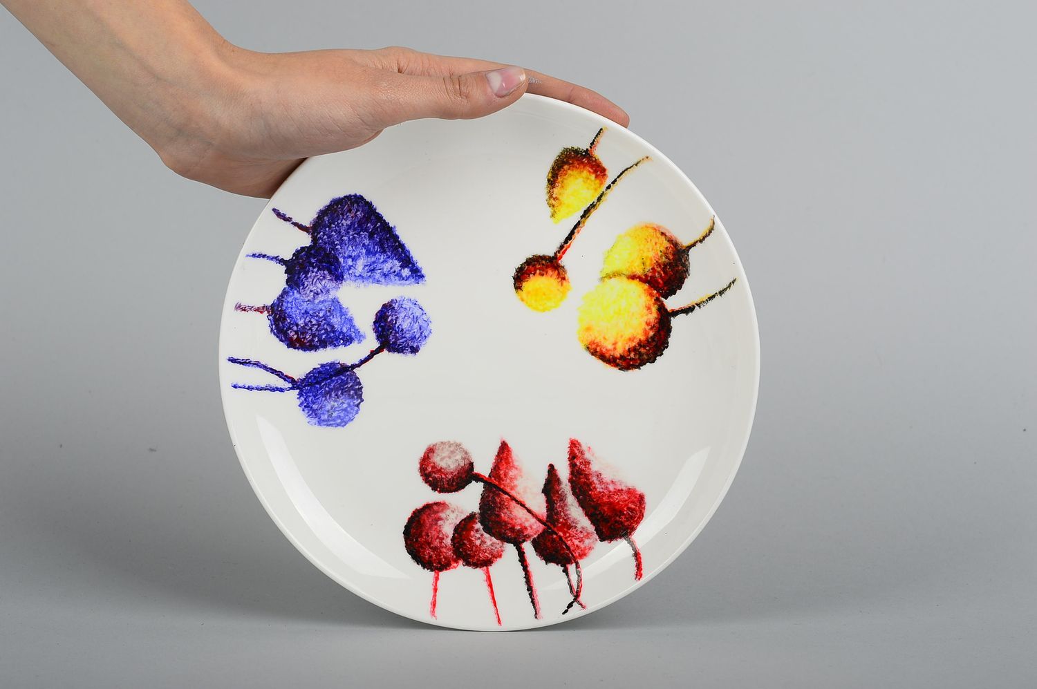 Handmade ceramic plate ornamented designer kitchenware painted unusual decor photo 2