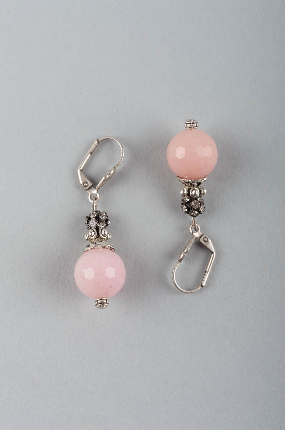 Designer cute elegant beautiful pink earrings made of brass and nephrite photo 2