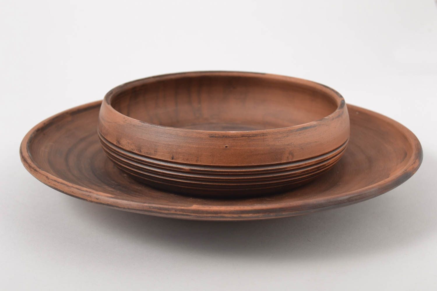 Geschirr aus Ton handgemacht Teller aus Ton originell Schüssel Keramik praktisch foto 3