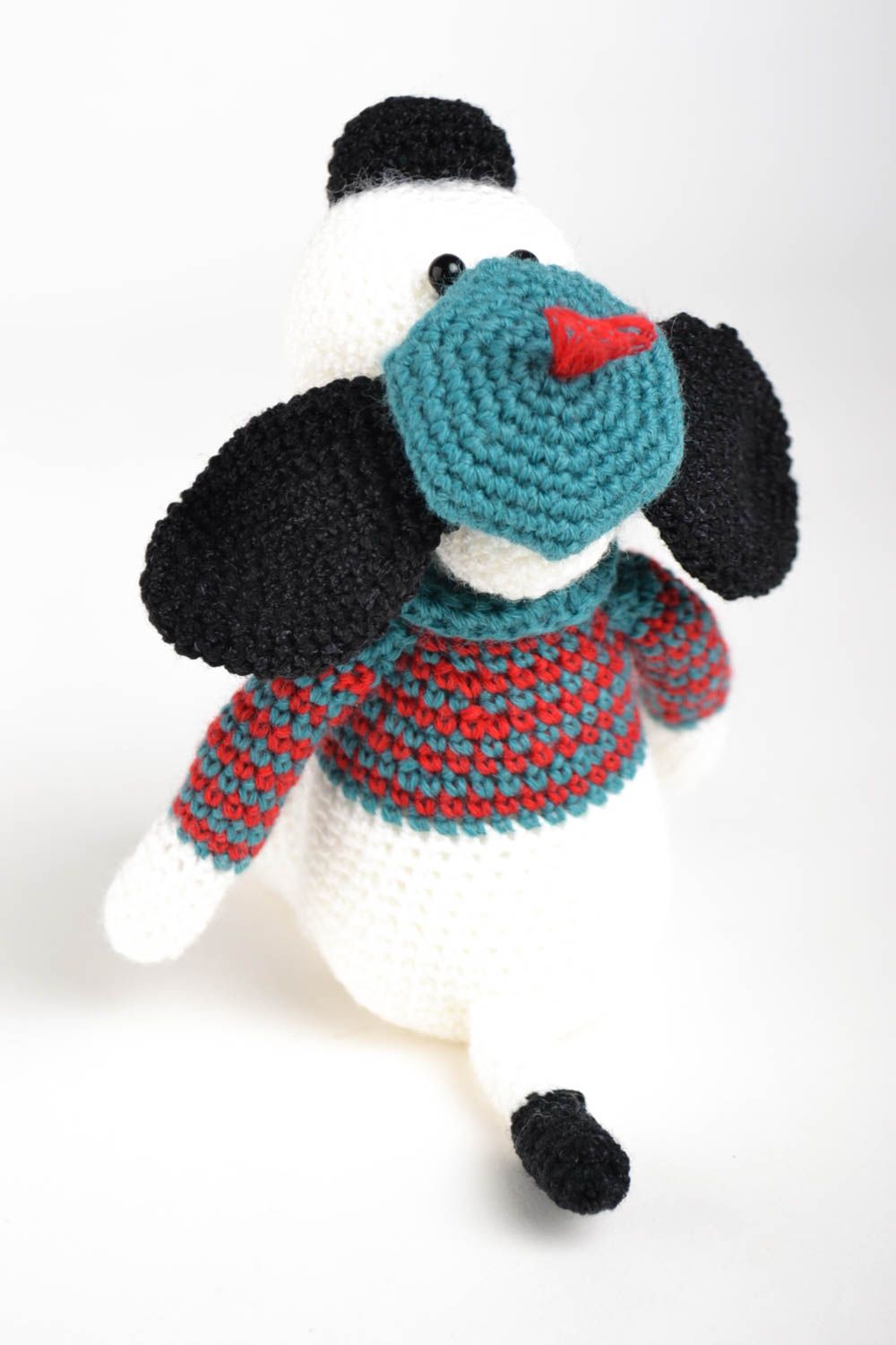 Peluche chien en béret Jouet fait main tricoté original Cadeau pour enfant photo 5