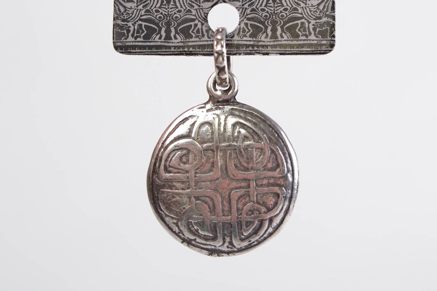 Unusual beautiful handmade design round metal pendant in ethnic style photo 5