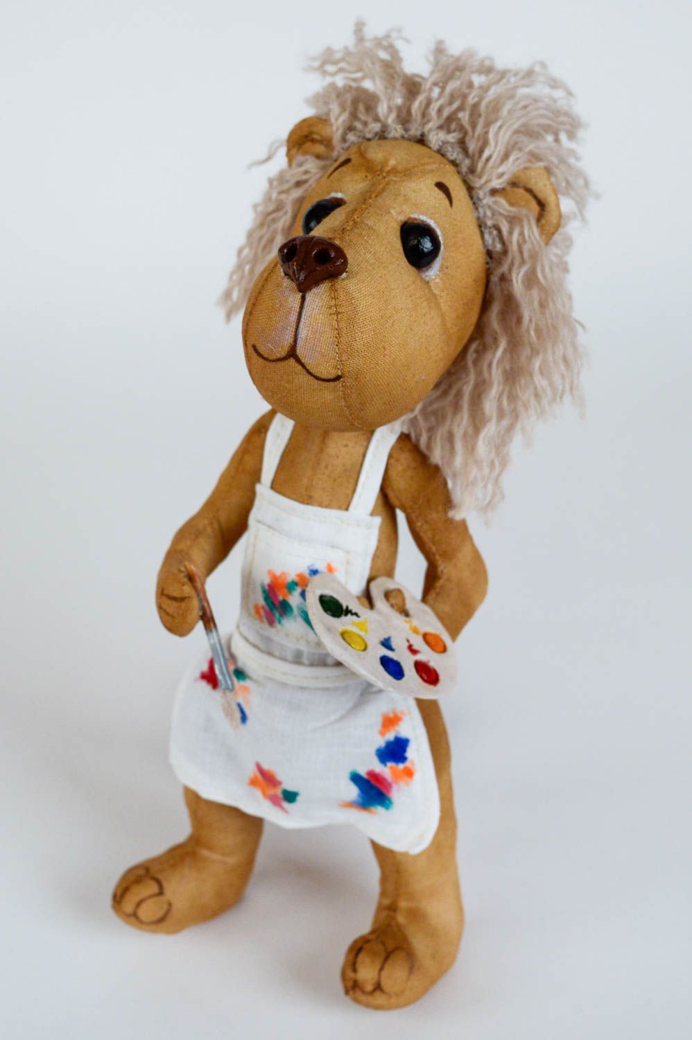 Мягкая игрушка львенок небольшого размера художник коричневая детская хэнд мейд фото 1