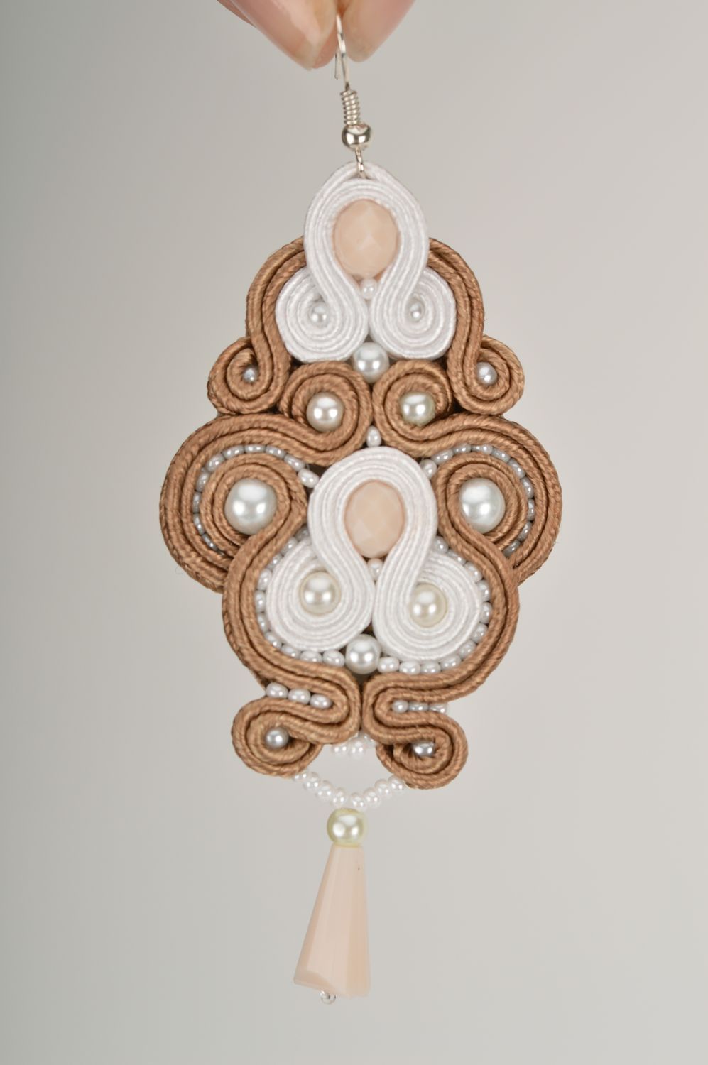 Beautiful homemade designer jewelry set soutache brooch and earrings  photo 3