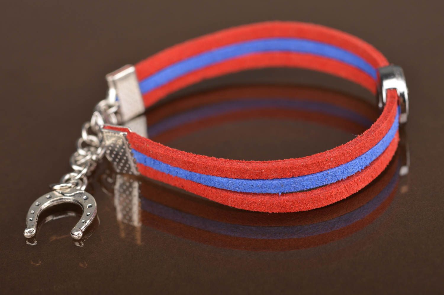 Red and blue beautiful handmade designer suede cord bracelet with letter G photo 4