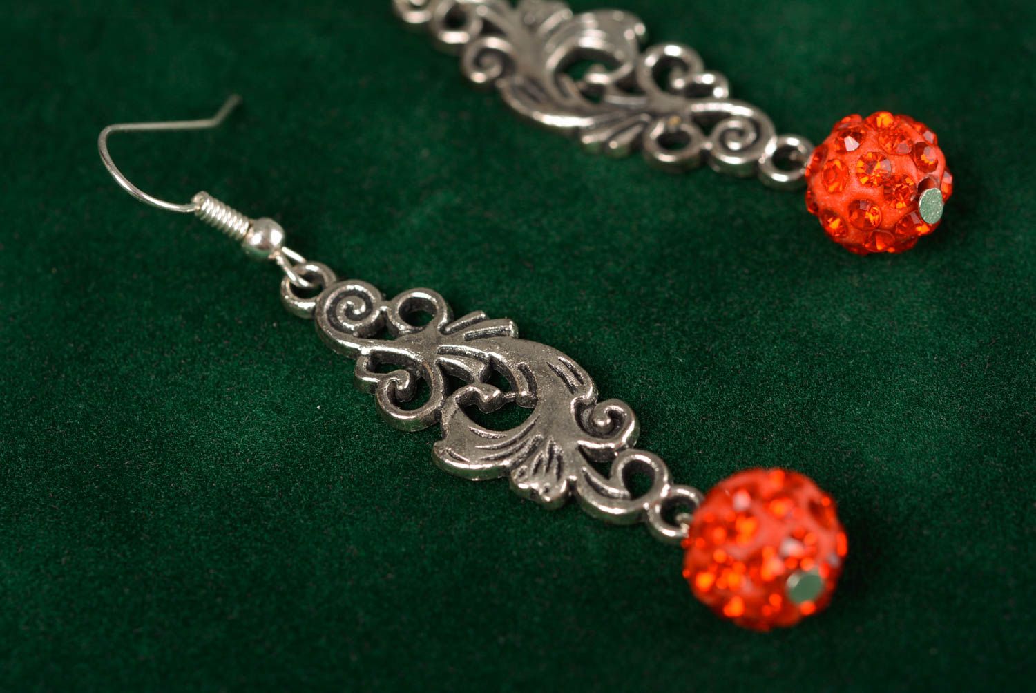 Openwork metal earrings with rhinestones designer handmade summer accessory
 photo 4