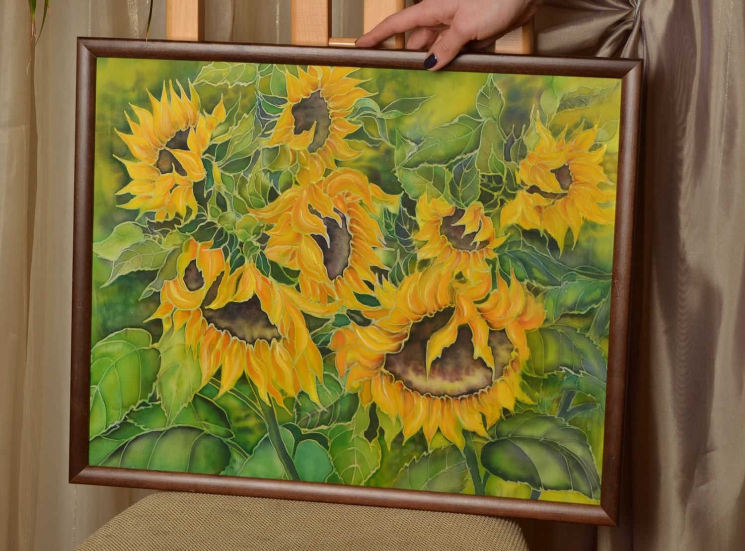 Acrylic painting on chiffon basis Sunflowers photo 2