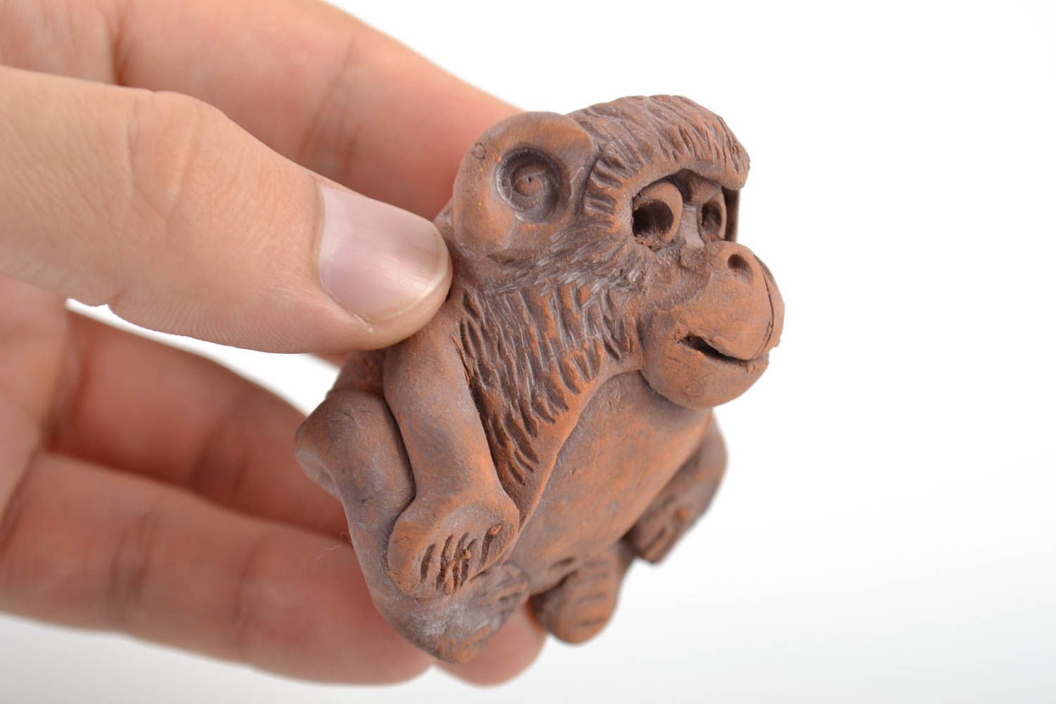 Handmade designer collectible brown ceramic souvenir figurine of fat monkey photo 2