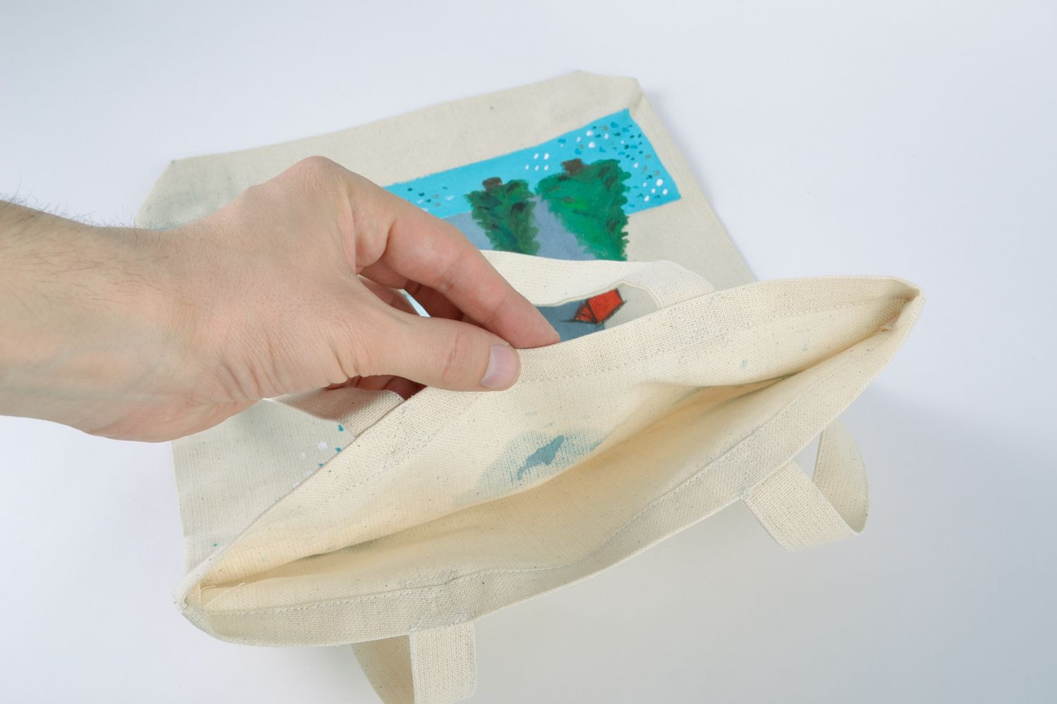 Женская сумка из ткани конопляной расписанная акриловыми красками фото 5