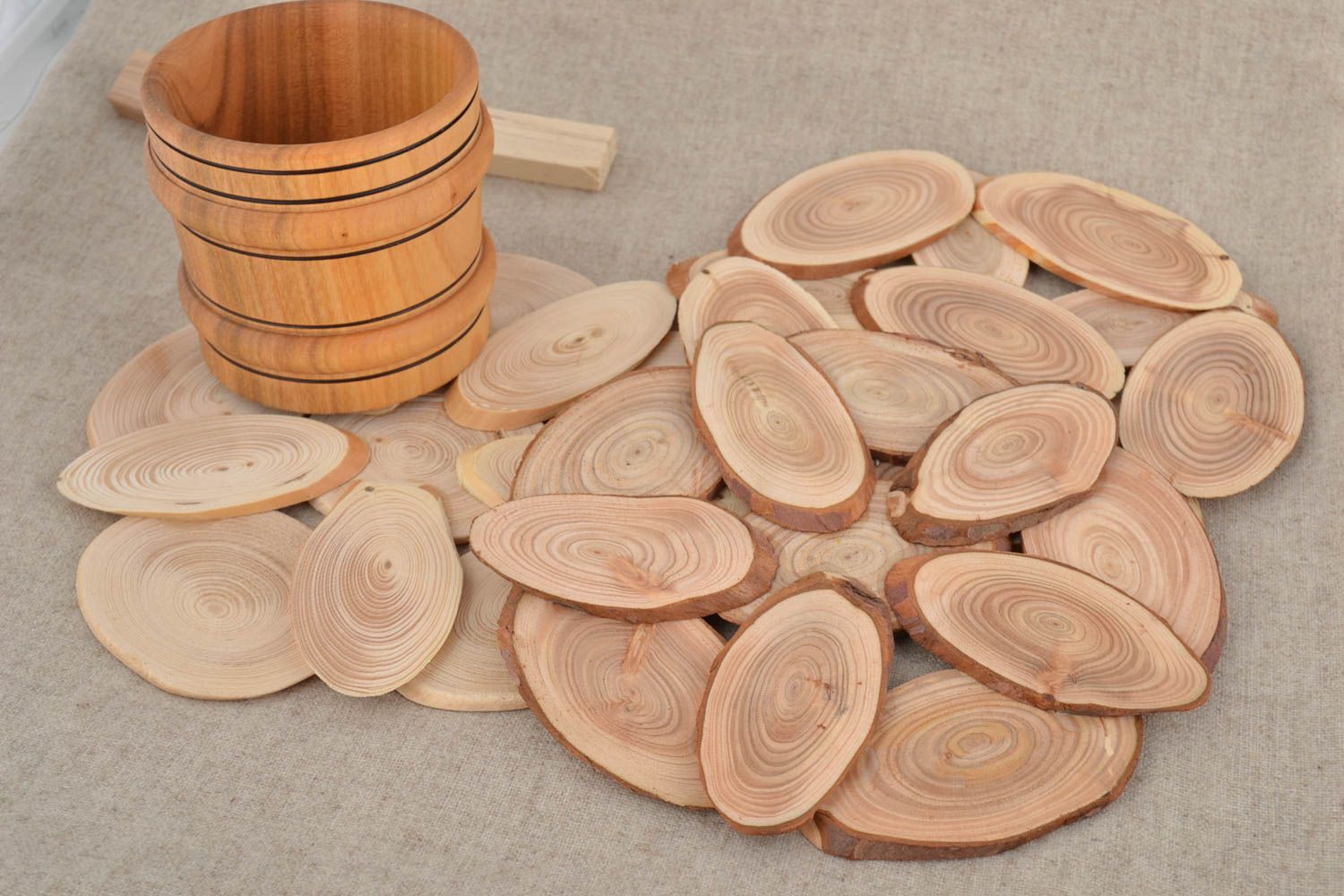 Set of 3 handmade eco friendly wooden trivets of different sizes for hot pots photo 1