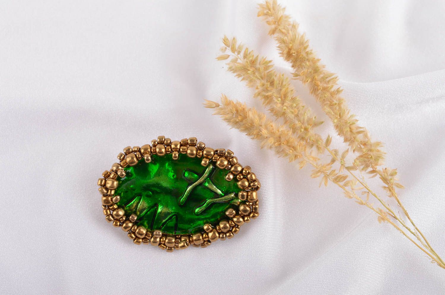 Ring für Damen handgemachter Schmuck Glasperlen Ring oval grün einzigartig foto 1