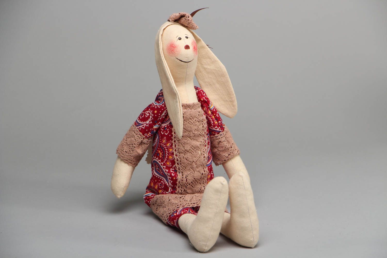 Handmade textile toy for decor Bunny photo 1