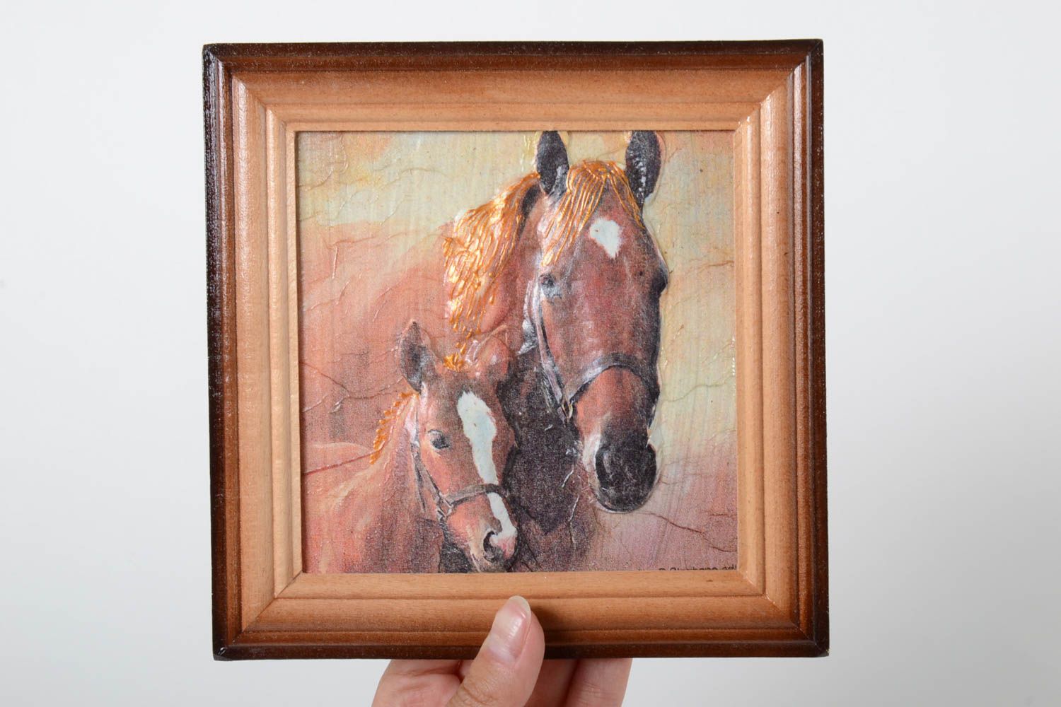 Tableaux animaux fait main Tableau cheval Décoration murale originale en bois photo 5
