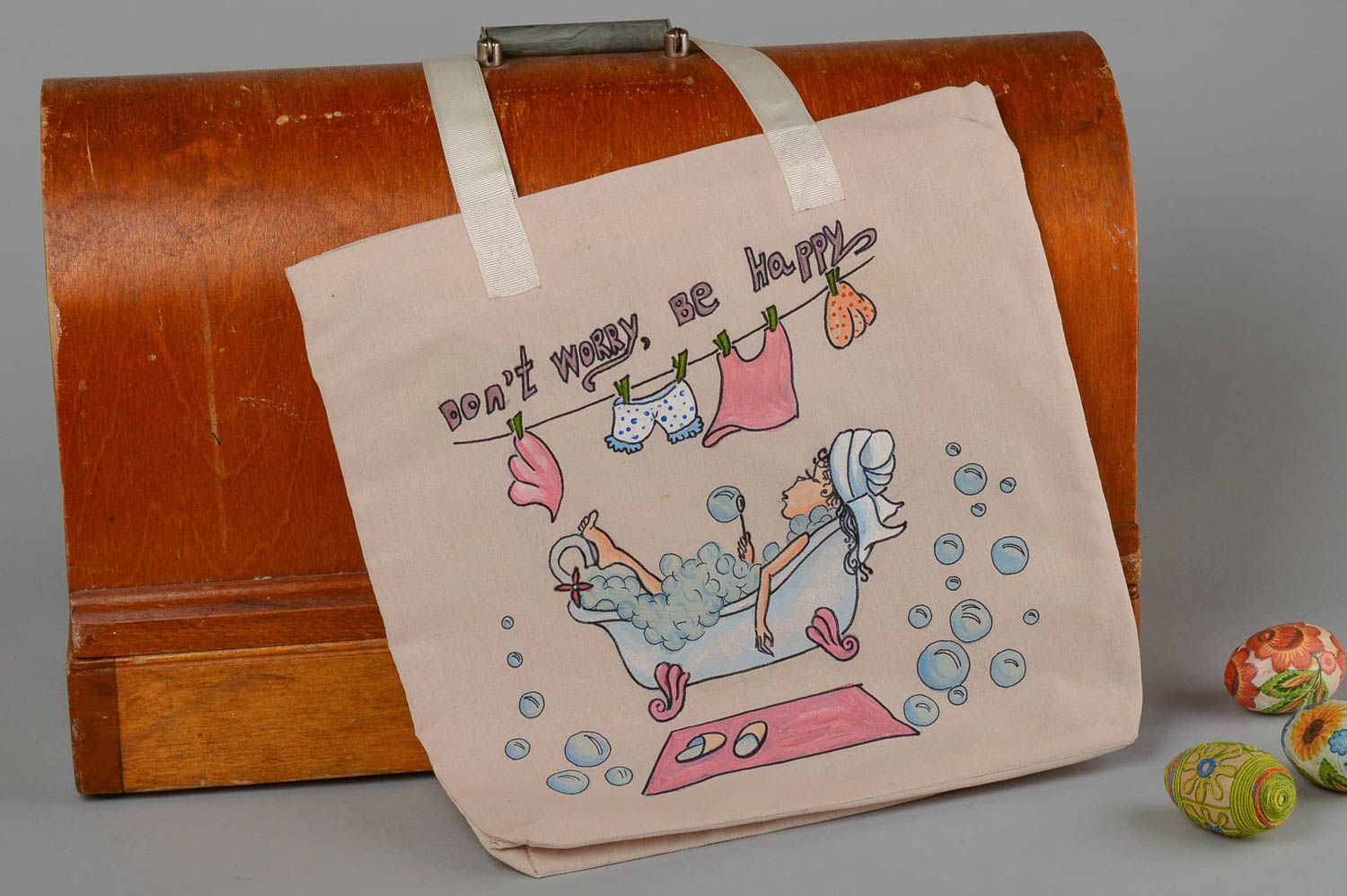 Handmade fabric bag with painting trendy large bag textile shoulder bag photo 1