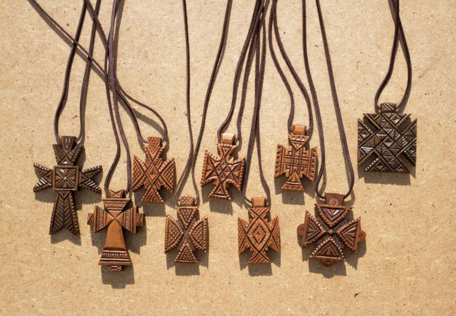 Carved cross with ethnic pattern photo 2