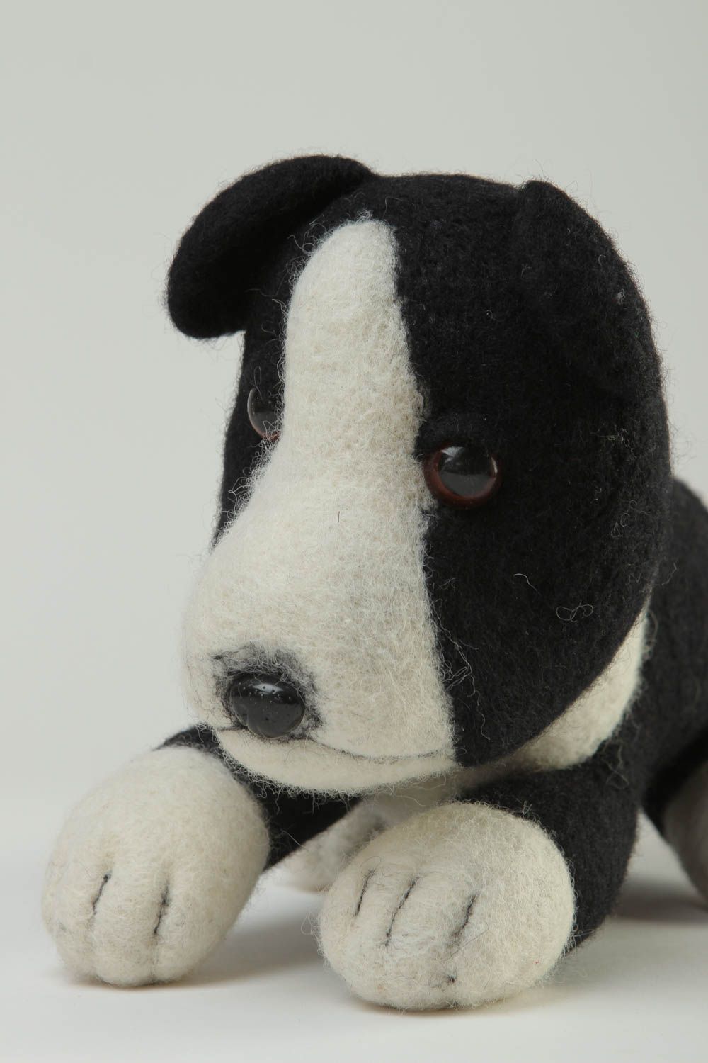 Handmade Spielsachen für Kinder Öko Kinderspielzeug Plüsch Hund schwarz weiß foto 3