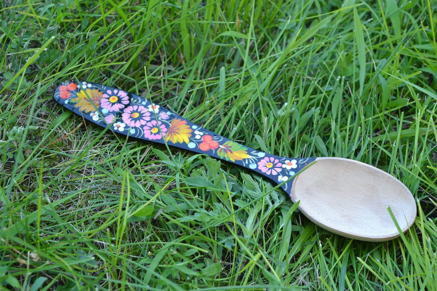 Designer Slavic painting wooden spoon handmade unique kitchen tool present photo 1
