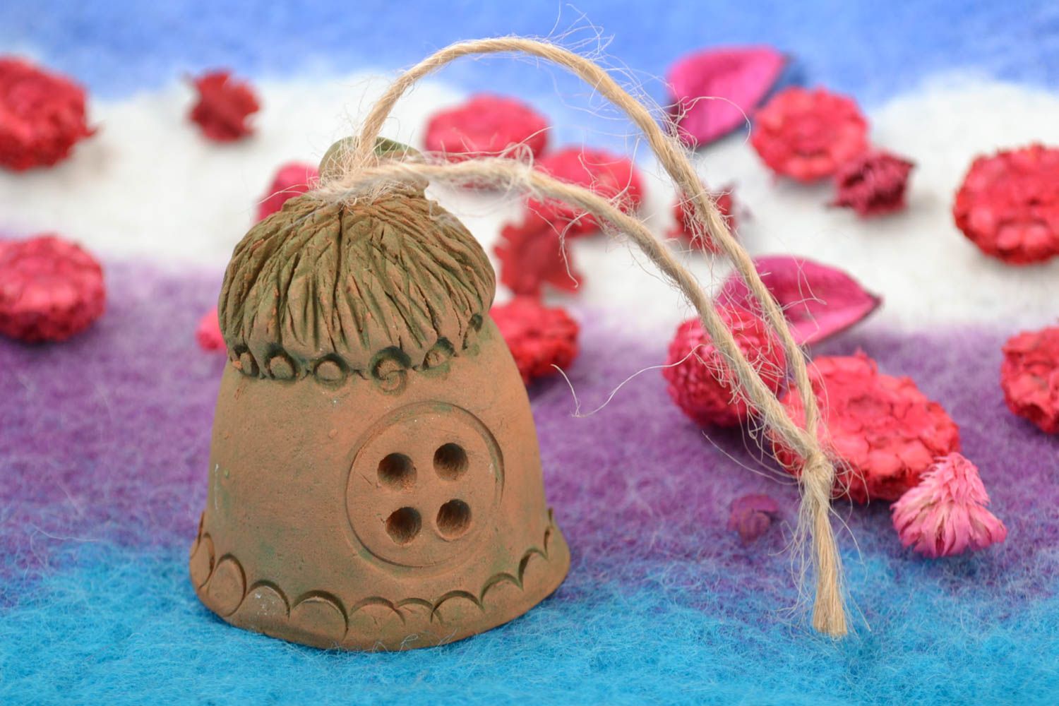 Handmade ethnic decorative wall hanging ceramic figured bell country house photo 1