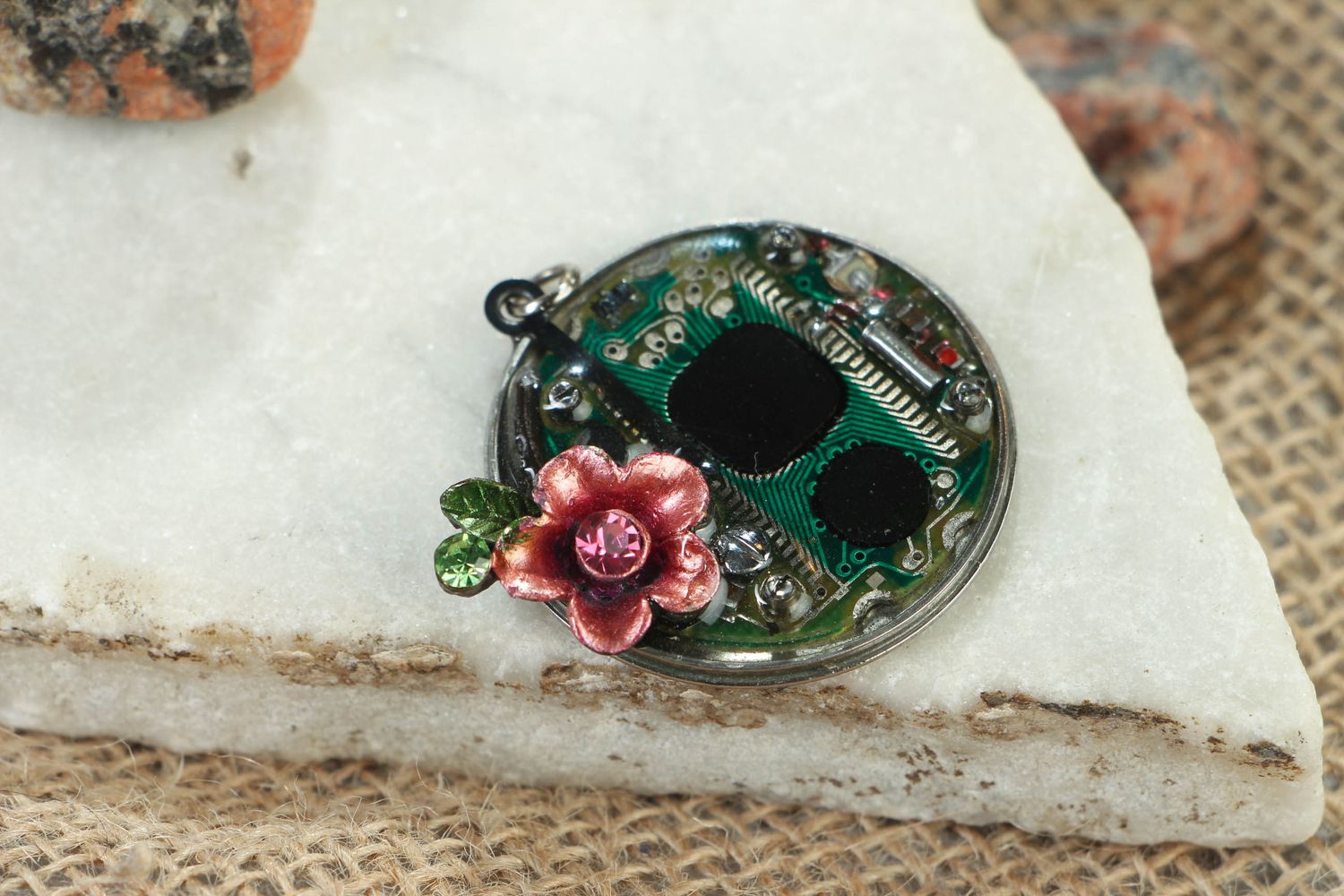 Metal pendant with microcircuit in cyberpunk technique photo 4