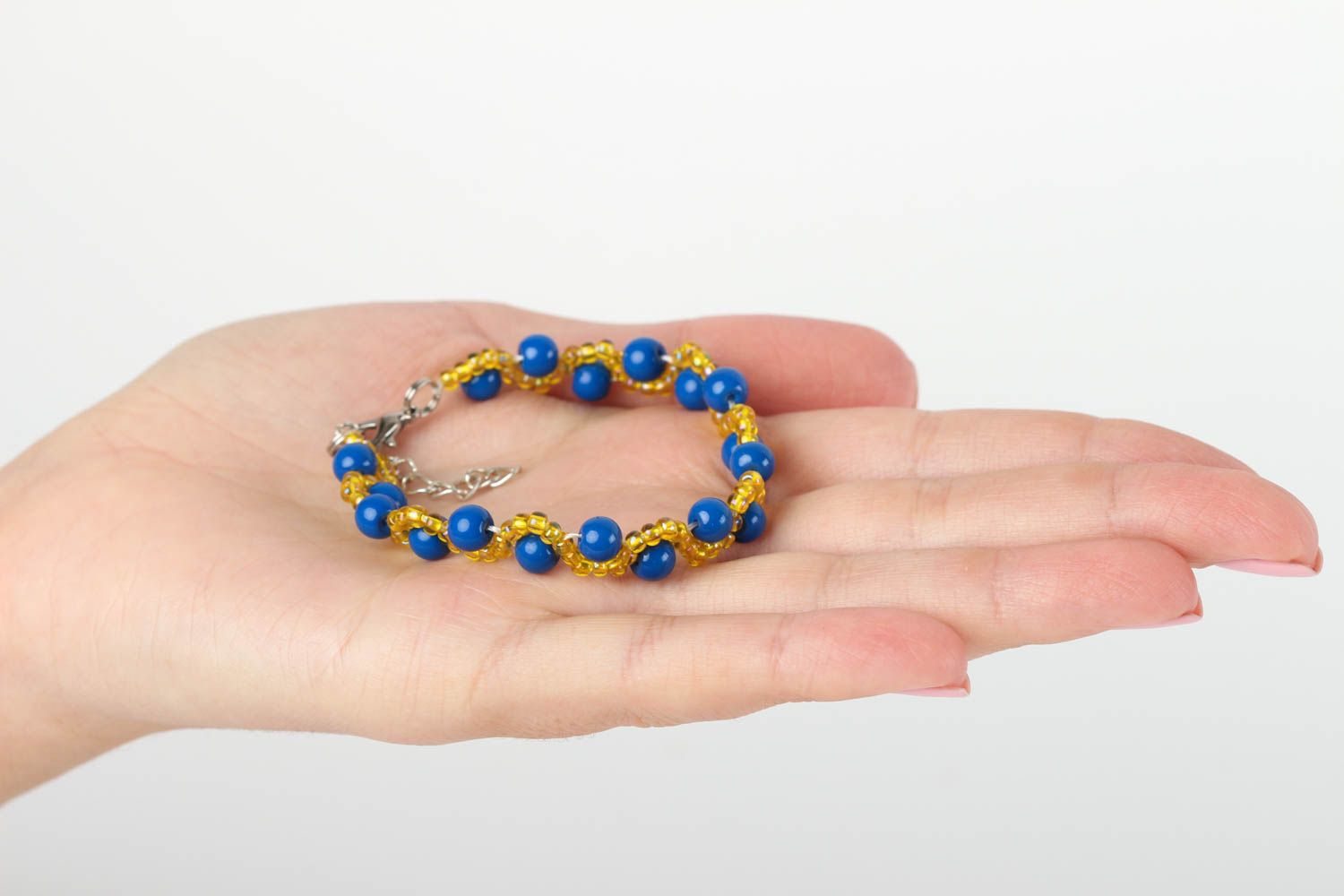 Bracelet en pierres Bijou fait main agate bleu Accessoire femme original photo 5