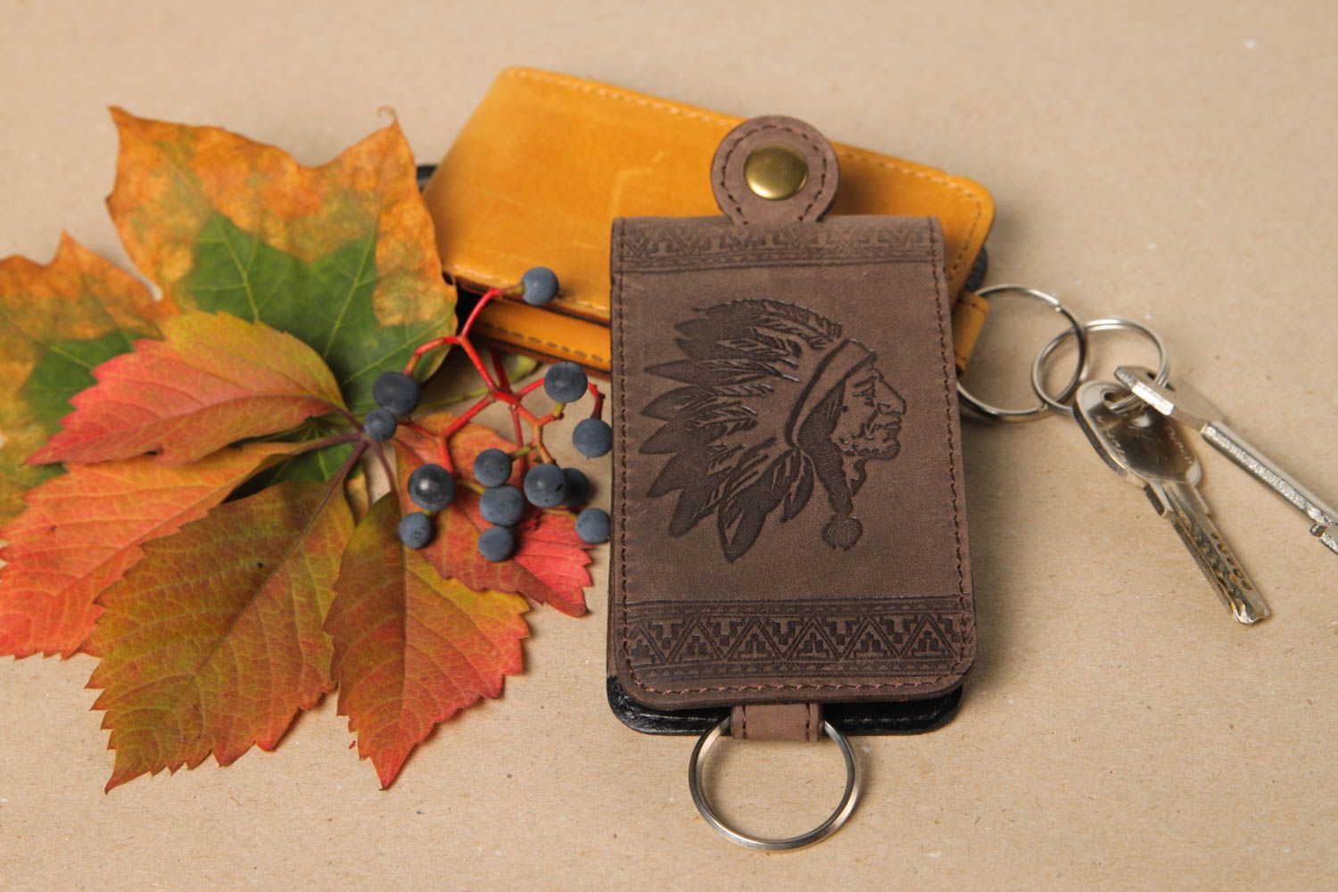 Guarda llaves original artesanal marrón accesorio de cuero regalo original foto 1