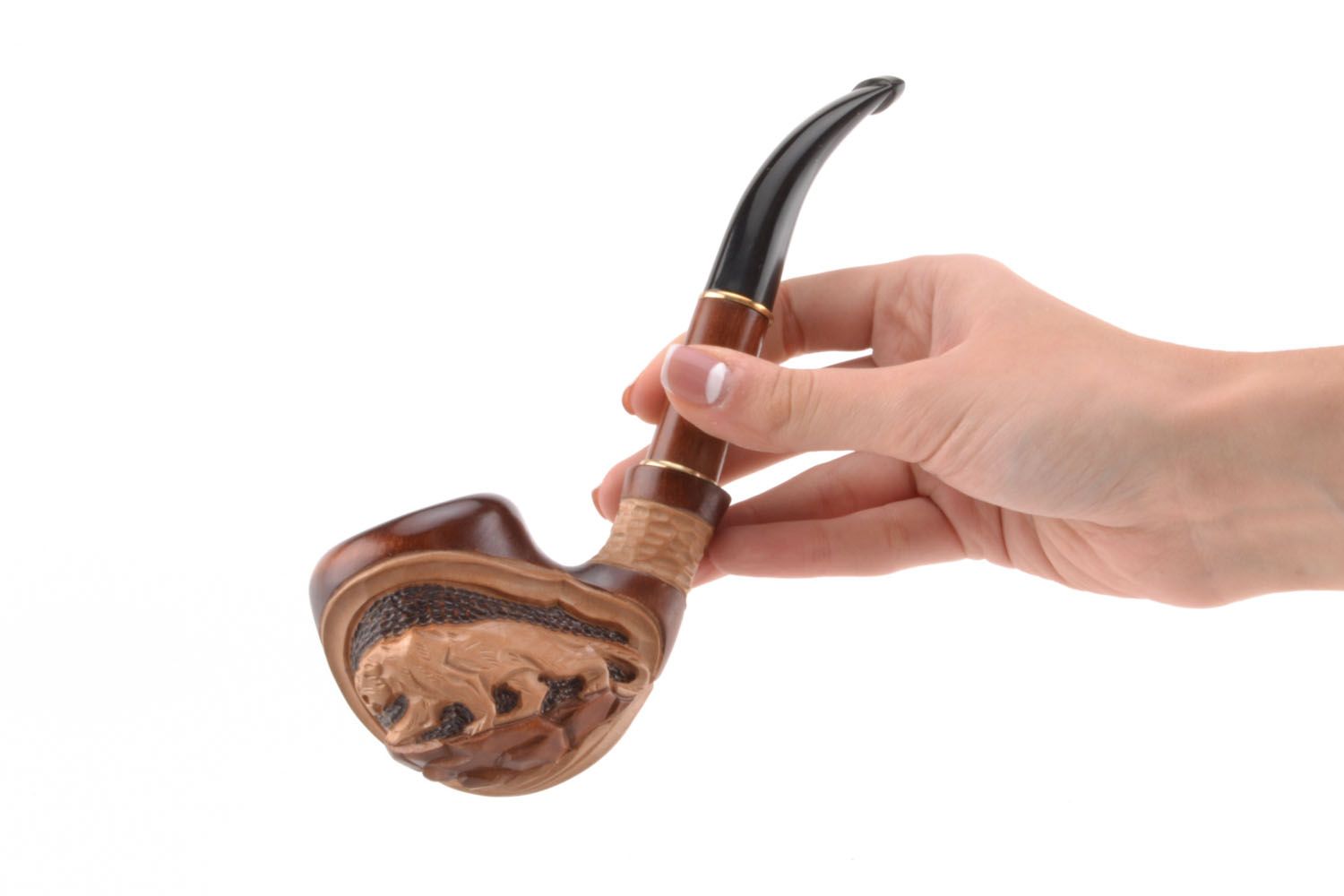 Wooden carved smoking pipe for decorative use only photo 3