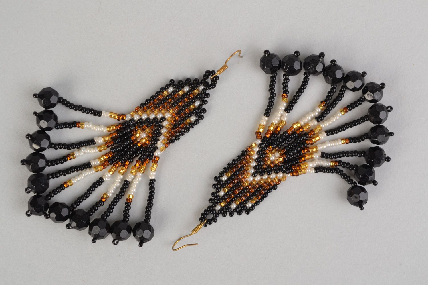 Handmade beaded evening earrings with fringe and crystal beads for long dress photo 3