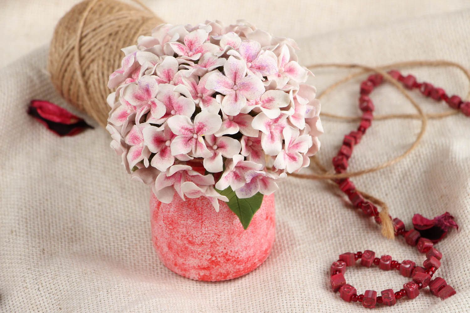 Pot de fleurs artificielles en argile polymère Hortensia photo 5