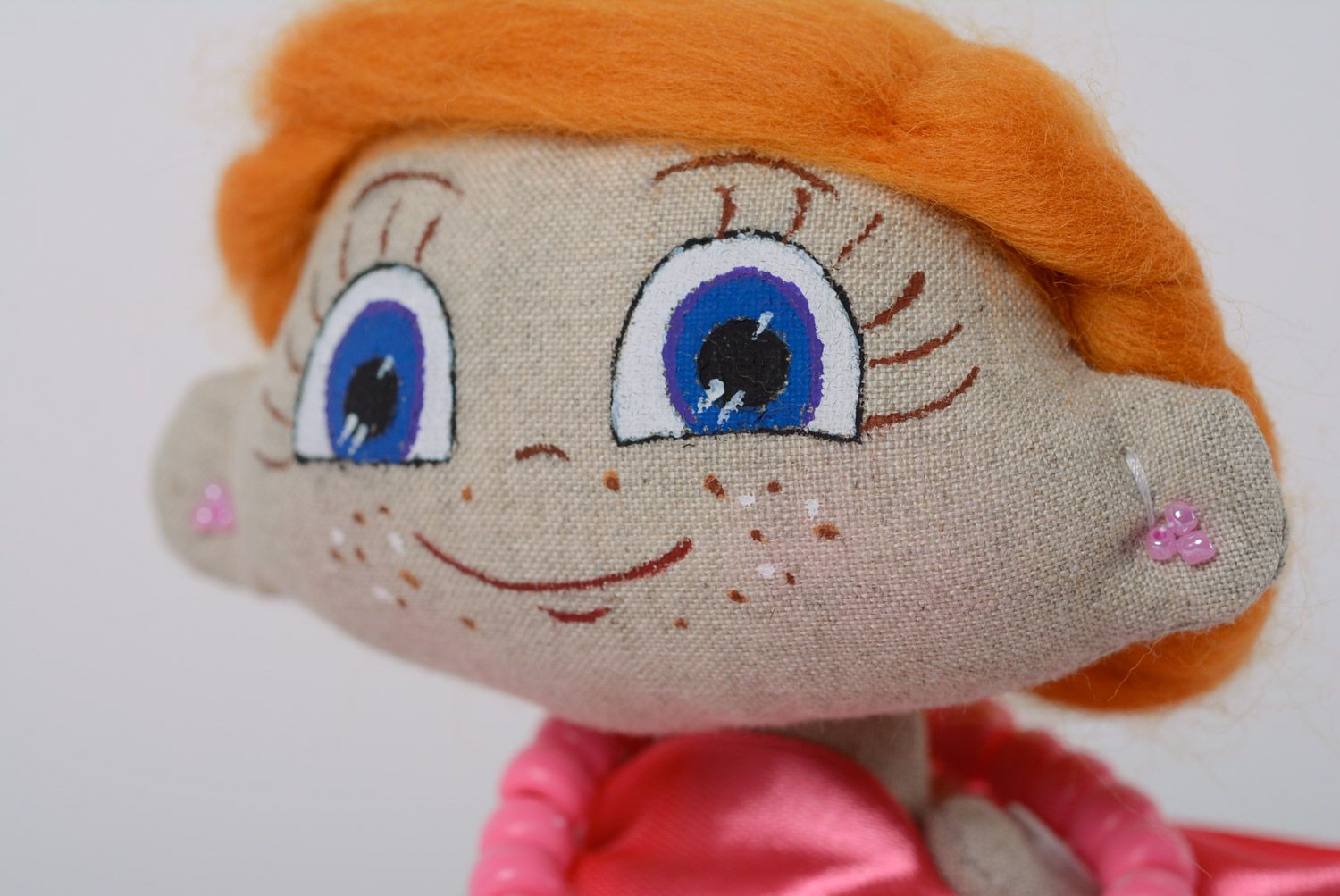 Homemade collectible soft doll sewn of natural fabrics Ginger photo 3