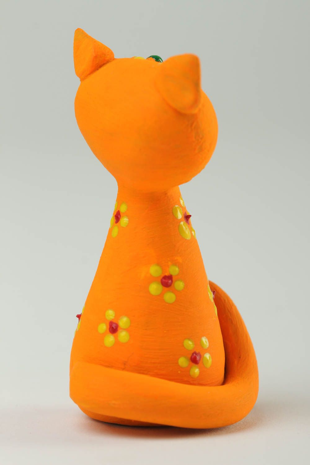 Figurine chat orange Statuette déco en argile peinte fleurs Déco maison photo 4