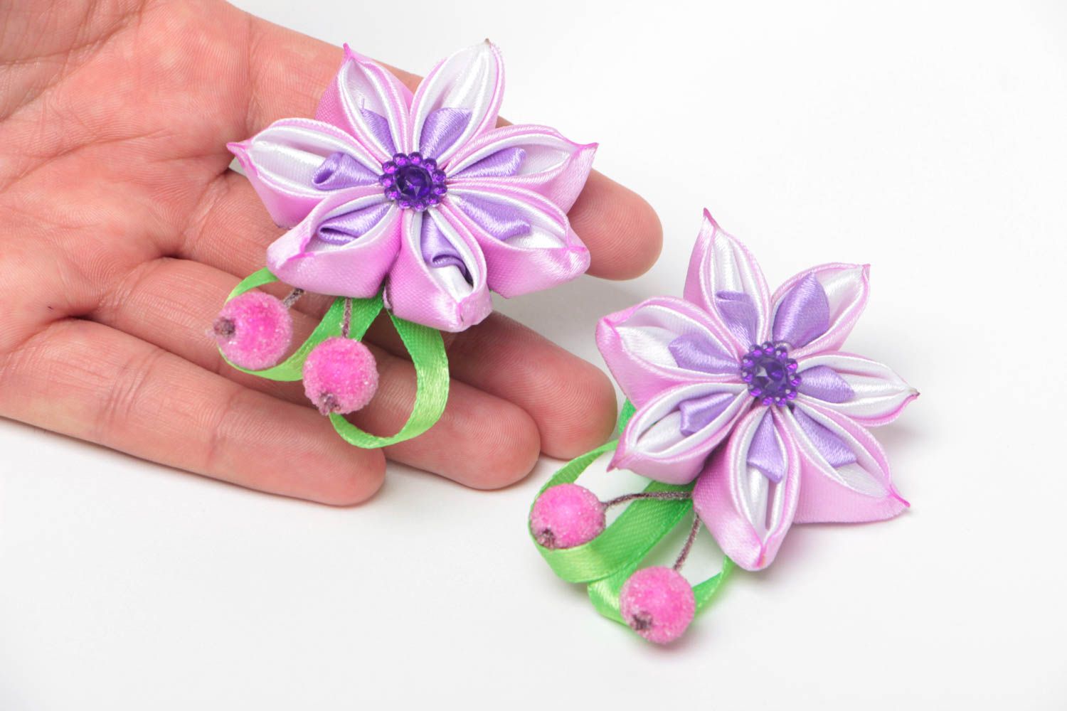 Handmade flower hair ties cute accessories for hair unusual jewelry 2 pieces photo 5