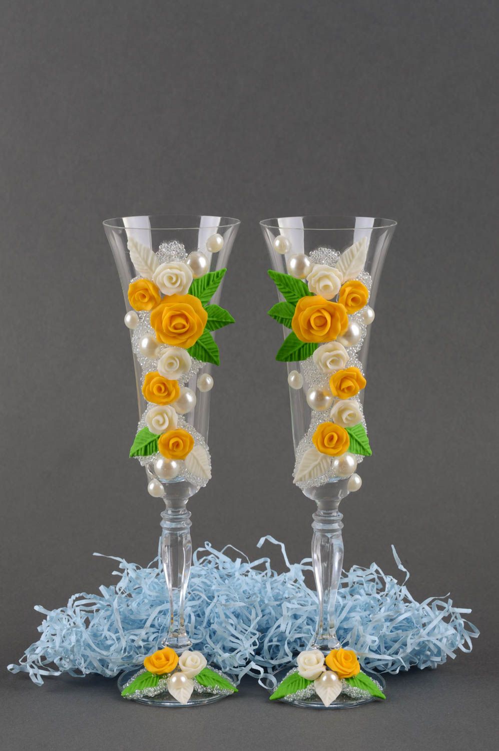 Handmade wedding decor 2 decorated wine glasses champagne glasses unique gifts photo 1