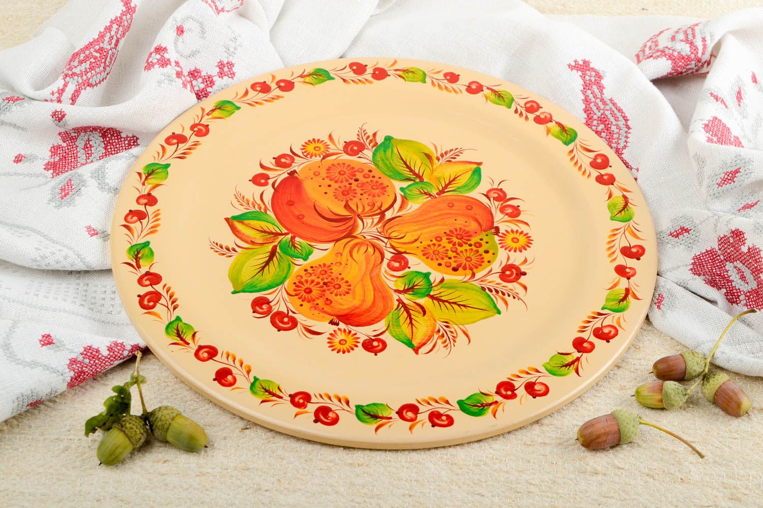 Handmade schöner Teller Wanddeko Küche Holzteller rund mit Blumen bemalt foto 1