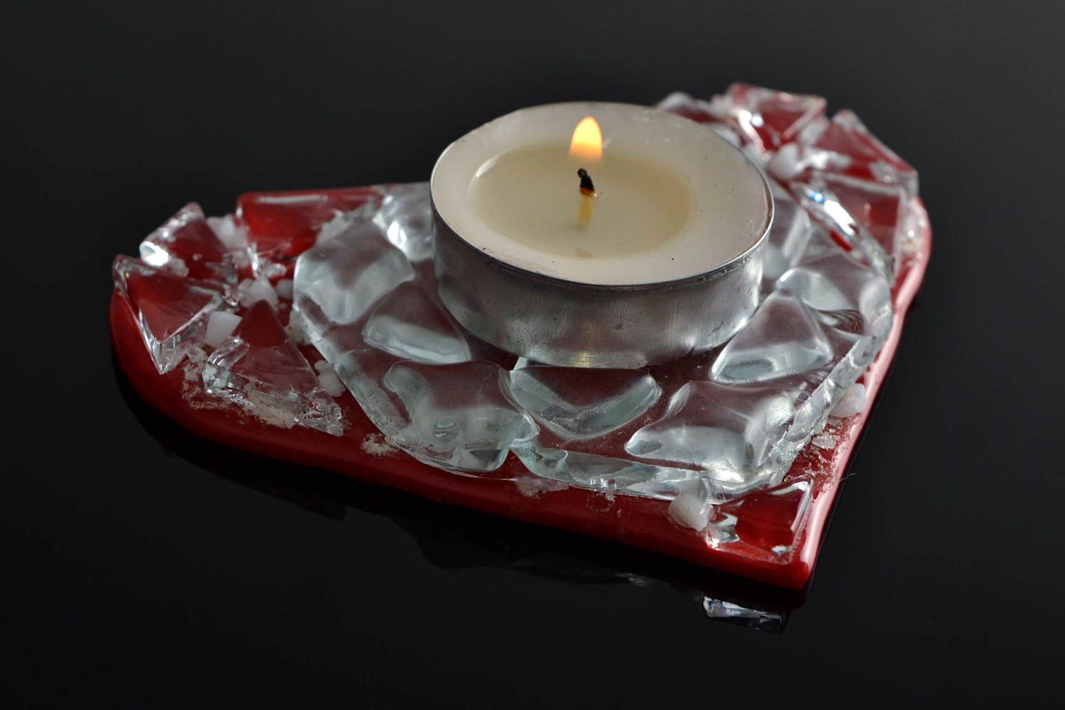 Herz Teelichthalter aus Glas handmade Kerzenständer aus Glas Haus Dekor rot foto 1