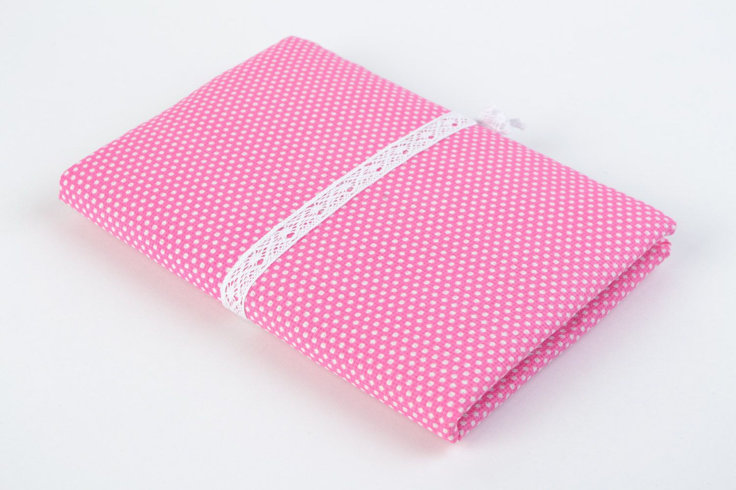 Розовый блокнот ручной работы с хлопковой обложкой в белый горошек на 60 листов фото 5