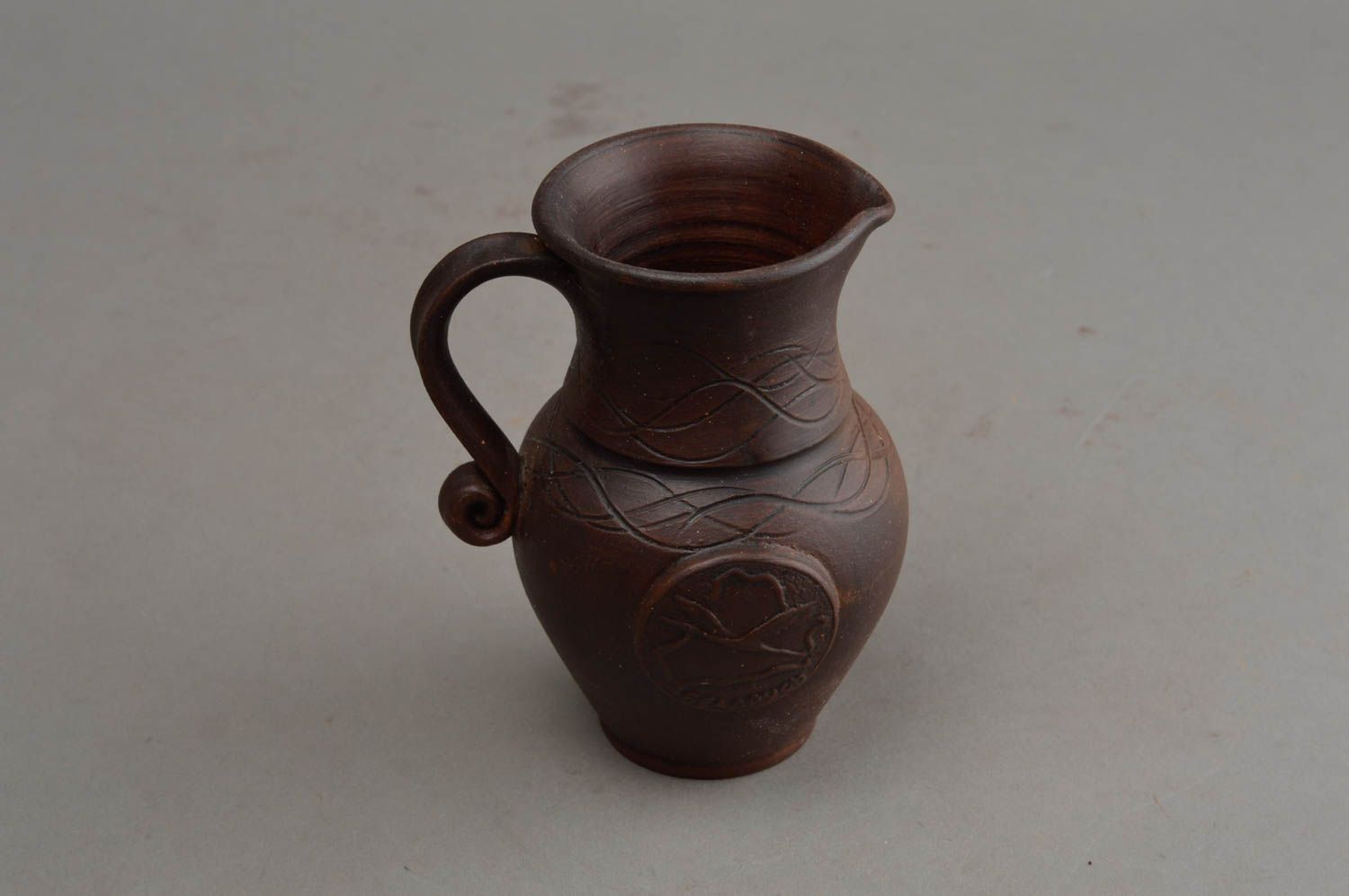 Small clay brown 5 oz jug with handle and no lid 5, 0,54 lb photo 3