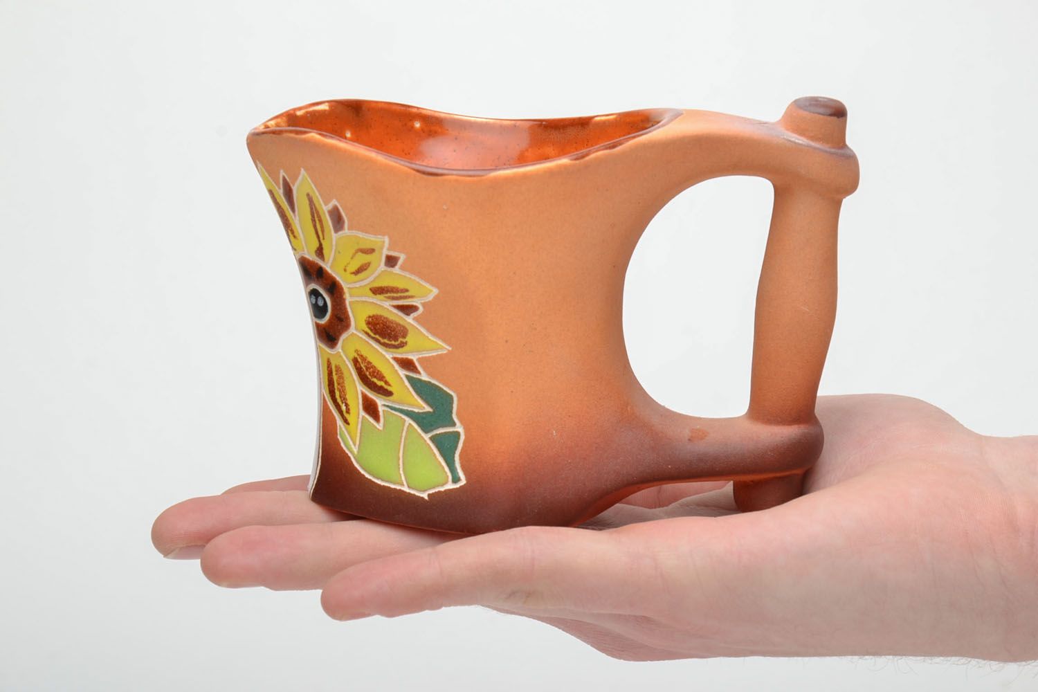 Ceramic cup with handle and Sunflower painting 0,63 lb photo 4