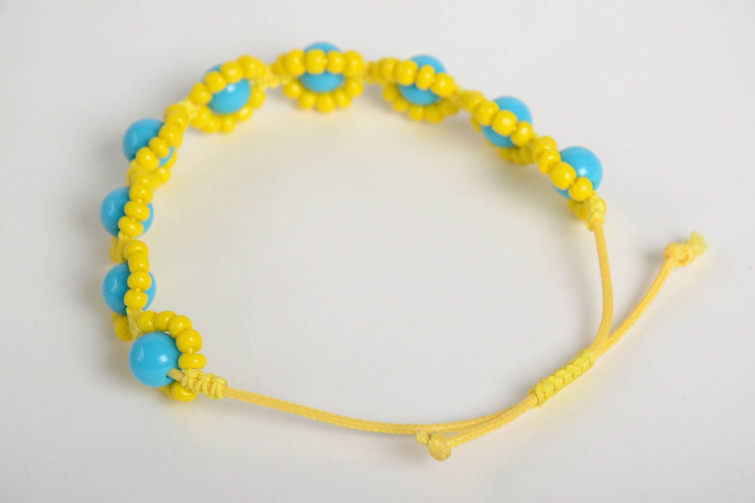 Handmade bright summer jewelry yellow wrist bracelet beaded shambala bracelet photo 4