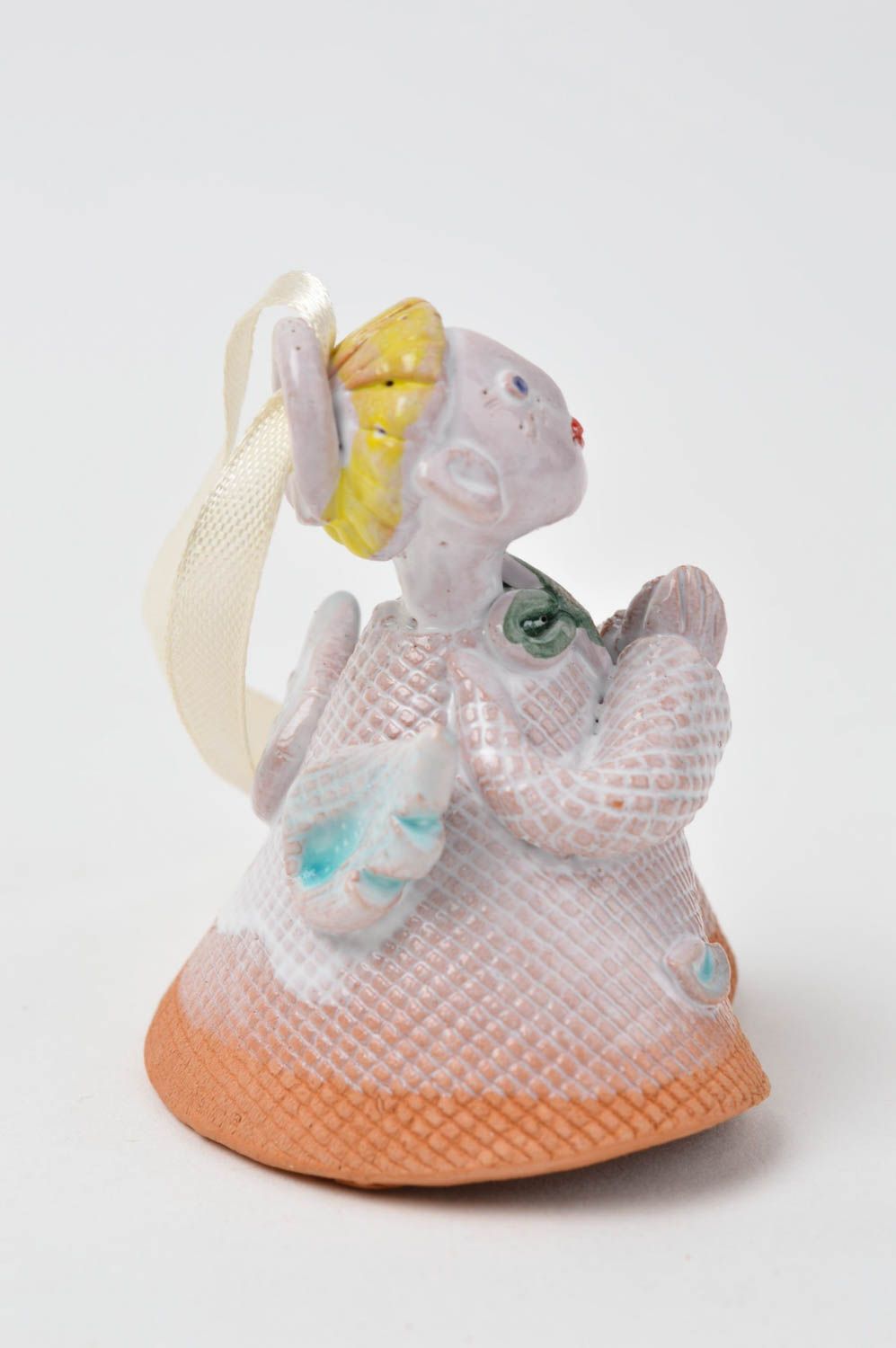 Ton Glöckchen handmade Deko zum Aufhängen Anhänger Keramik Engel Figur  foto 4