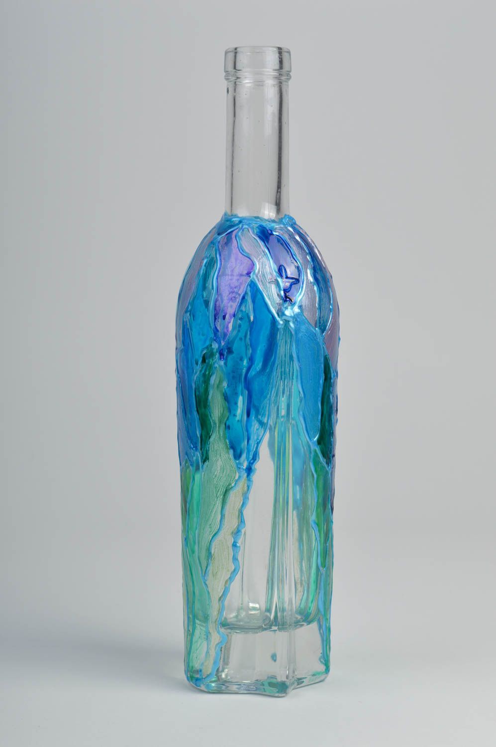 Vase handmade Wohnzimmer Dekor Bemalte Vase blau grell Vase aus Glas 700 ml foto 2