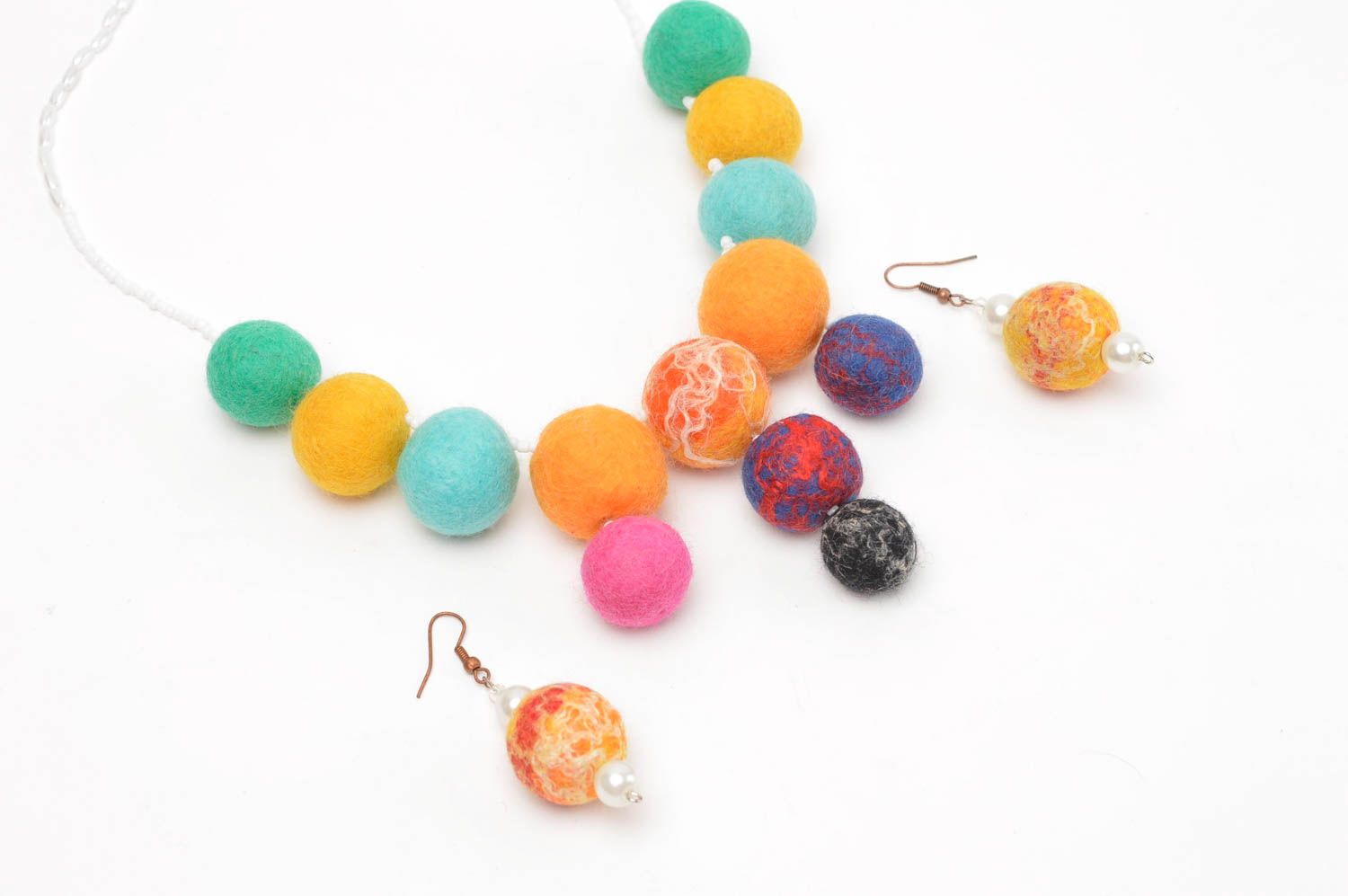 Handmade jewelry designer accessory wool necklace wool earrings gift ideas photo 3