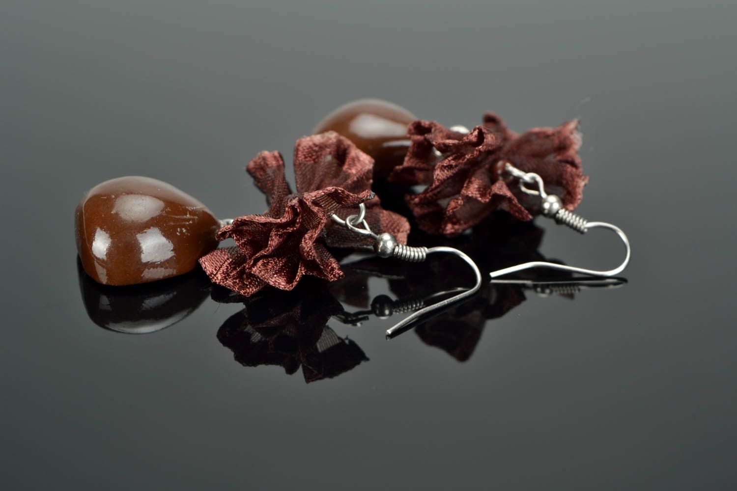 Polymer clay earrings Hazelnut in Chocolate photo 1