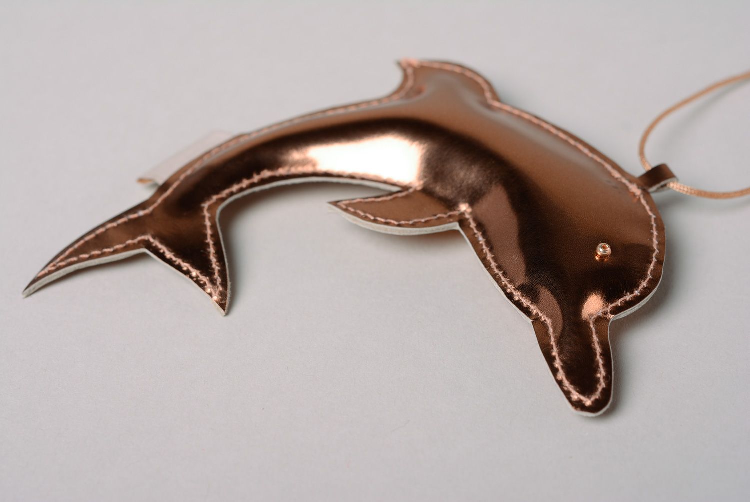 Homemade genuine leather keychain Dolphin photo 4