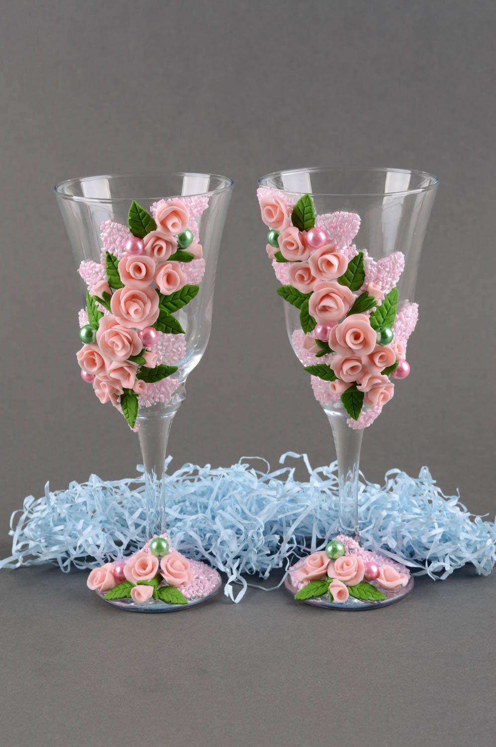 Handmade glass champagne glasses gift ideas glasses for wedding set of 2 items photo 1